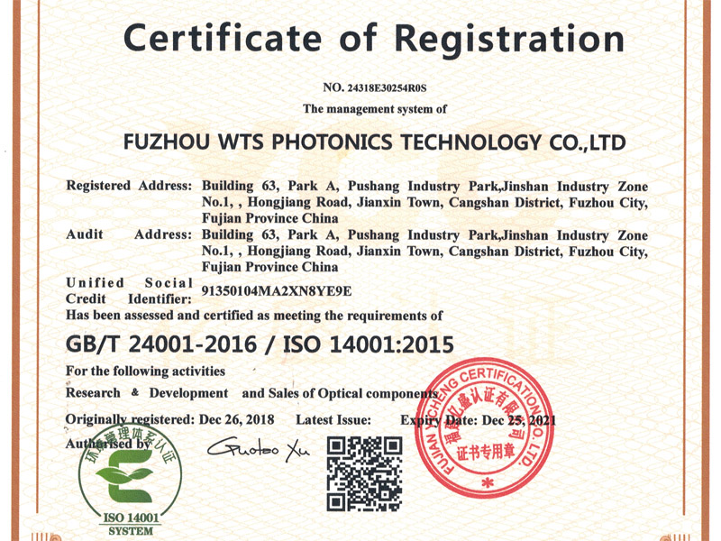WTS PHOTONICS đạt chứng nhận ISO 14001:2015 thành công